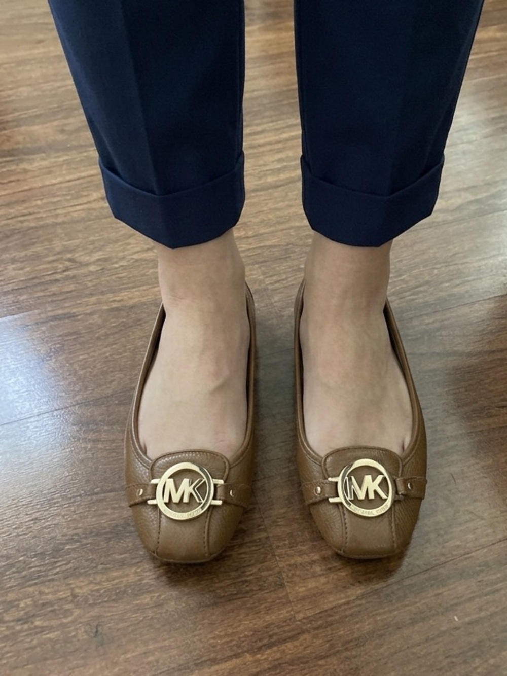 Michael Kors Tan Leather MK Logo Ballet Flats Sz 8